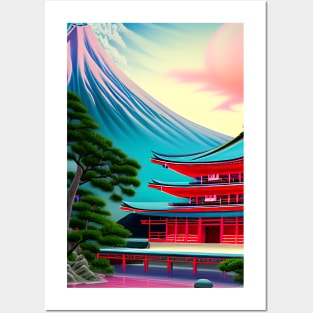 Red temple in the mountains Posters and Art